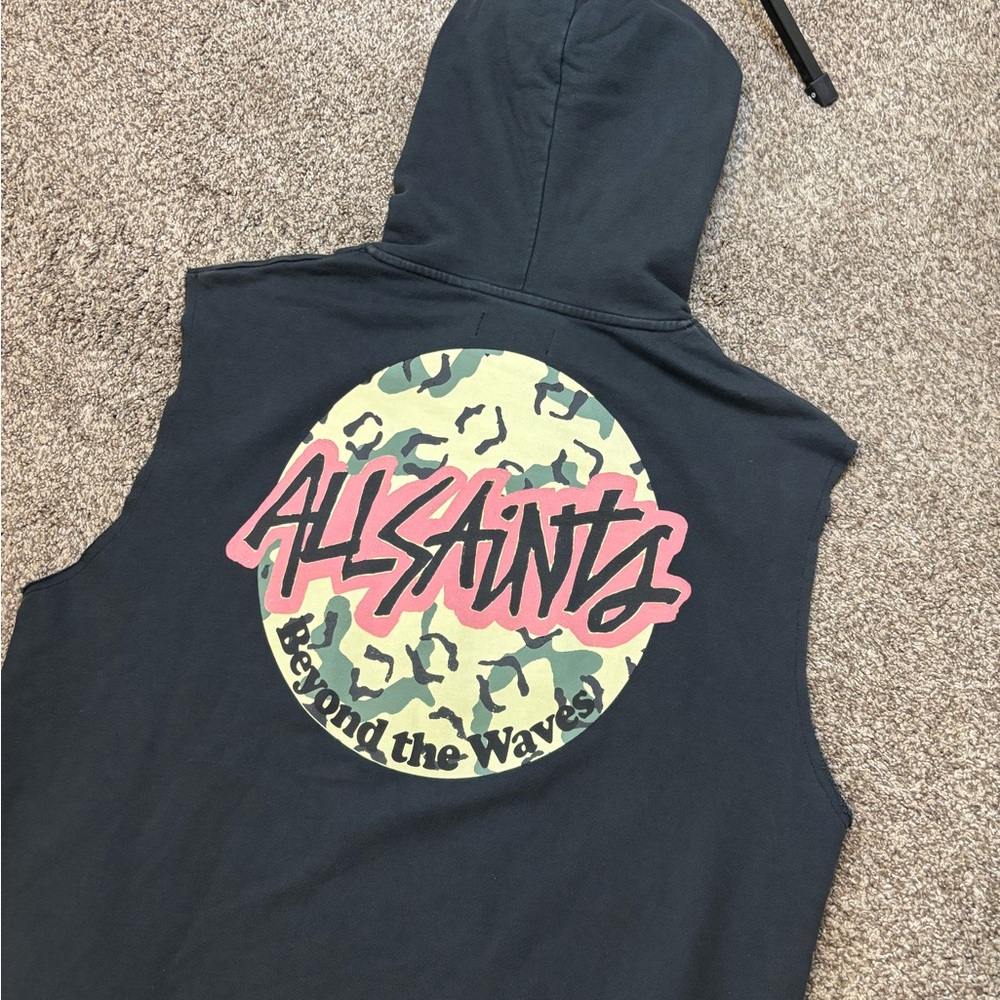 All Saints Hoodie Mens Shredder Hoodie Black Skater Size Medium Sleeveless EUC - Picture 2 of 6